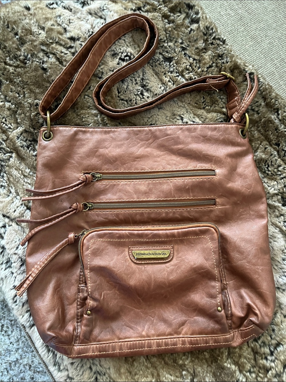 Stone Mountain Accessories Brown Crossbody Bag with Multiple Zippers